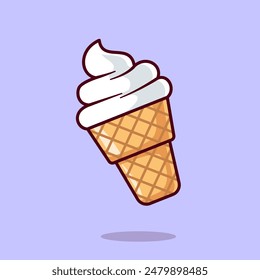 Ice Cream Cone Floating Cartoon Vector Icon Illustration. Object Food Icon Concept Isolated Premium Vector. Flat Cartoon Style