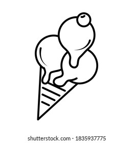 cono de helado con estilo de comic de arte pop frutal, ilustración vectorial de icono de línea