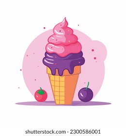 ice cream cone with fruit topping cute cartoon vector illustration