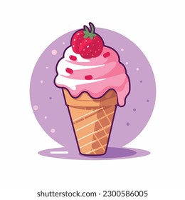 ice cream cone with fruit topping cute cartoon vector illustration