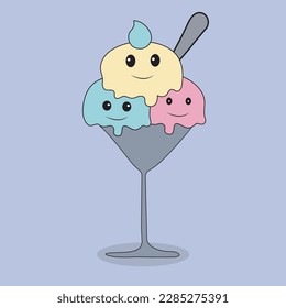ice cream cone.ice cream in a glass.ice cream cone.Bright ice cream in a cup. Cute cartoon vector illustration isolated on white