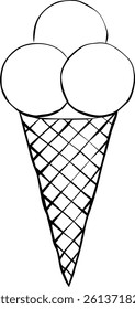 Ice cream cone graphic line ink icon design. Vector template for package, kitchen design, fabric and textile. Banner, poster, wrapping paper, sticker, print, modern textile design.
