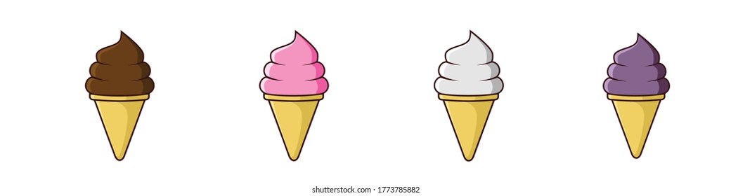ice cream cone group chocolate, strawberry, vanilla, and blueberry