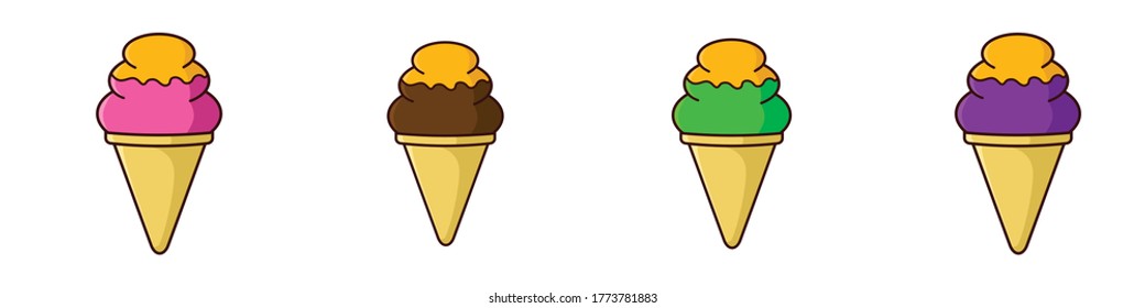ice cream cone group double flavor. Strawberry orange, chocolate orange, melon orange, and grape orange