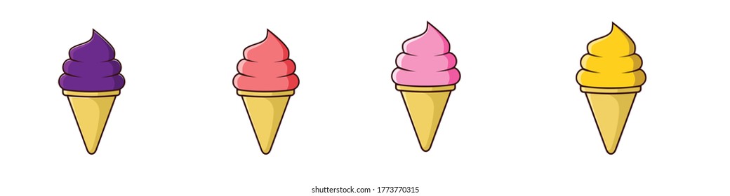 ice cream cone group grape, guava, strawberry, and pineapple