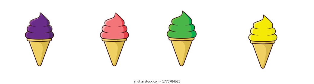 ice cream cone group grape, guava, melon, and banana