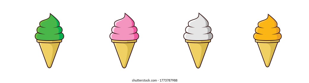 ice cream cone group melon, strawberry, vanilla, and orange