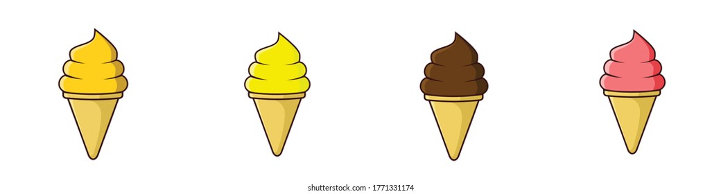 ice cream cone group pineapple, banana , chocolate, and guava