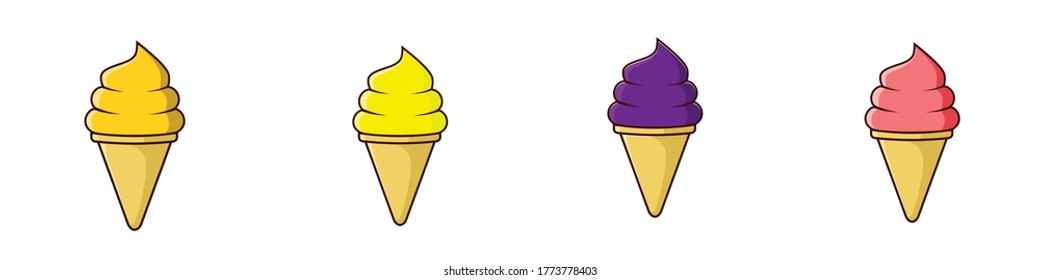 ice cream cone group pineapple, banana, grape, and guava
