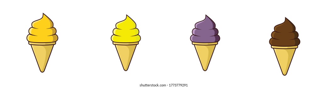 ice cream  cone group pineapple, banana, blueberry , and chocolate