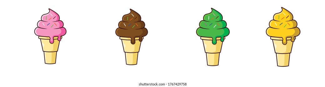 Ice Cream Cone Group Sprinkle Strawberry Stock Vector (Royalty Free ...