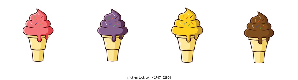 ice cream cone group with sprinkle. Guava, blueberry , pineapple , and chocolate