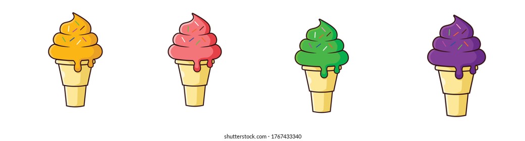 grupo de helados con espolvorines. Naranja, guayaba, melón y uva
