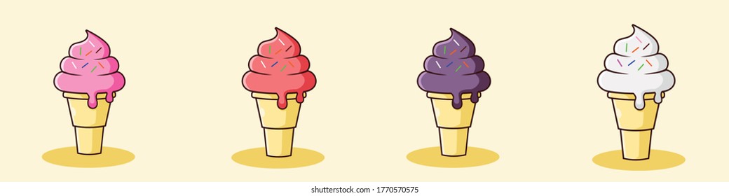 ice cream cone group with sprinkle . Strawberry,guava, blueberry ,and vanilla