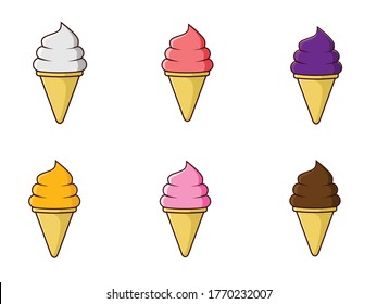 ice cream cone group vanilla, guava, grape, orange , strawberry, and chocolate