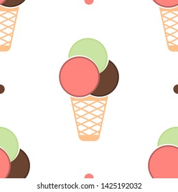 Ice cream cone. Hand drawn seamless pattern of ice cream. 