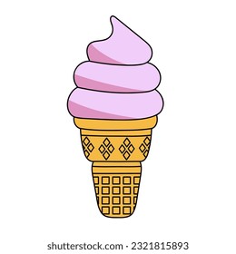 Ice cream cone - hand drawn vector illustration. Flat color design.