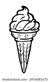 Eistüte handgezeichnete Illustration. Sommer-Dessert-Illustration für Design und Druck. Einfaches Zeichnen von Eiscreme.