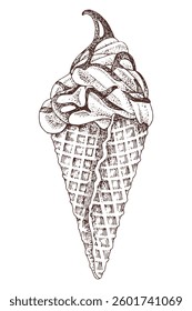 Ice cream cone hand drawn vector illustration