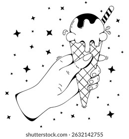 Ice Cream Cone in Hand, hand role illustration