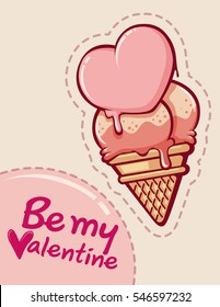 ice cream cone happy valentine's day vector illustration