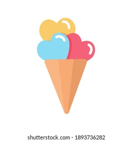 Ice cream cone with hearts. Happy valentine's day. Vector illustration 