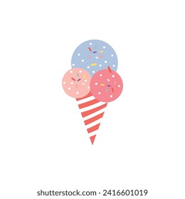 Ice cream cone icon. Balls in waffle cone, soft serve sundae in glass. Vector elements for minimal summer design, sweet snack illustration or logo