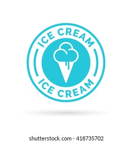 Ice cream cone icon blue badge symbol. Vector illustration.