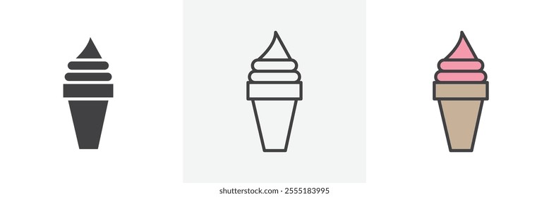 Ice cream cone icon collection in black and colored style.
