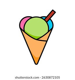 Ice cream cone icon. Dessert sweet treat summer food symbol