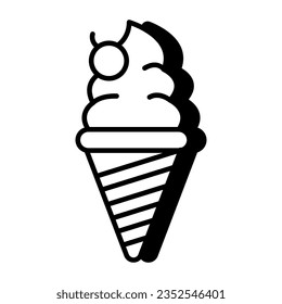 Icono de cono de crema de hielo, vector modificable