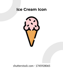 Ice Cream Cone Icon with Filled Outline Style, Vector Editable