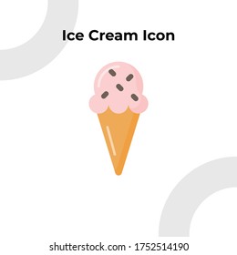 Ice Cream Cone Icon with Flat Color Style, Vector Editable