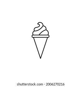 Ice cream cone icon in flat black line style, isolated on white background 