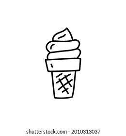 Ice cream cone icon in flat black line style, isolated on white background 