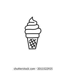 Ice cream cone icon in flat black line style, isolated on white background 