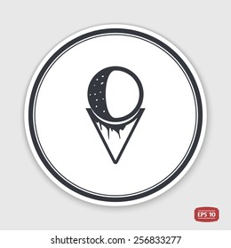 Ice cream cone icon. Flat design style. Made vector illustration. Emblem or label with shadow.