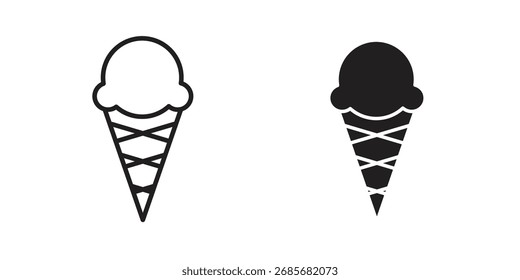 Ice cream cone icon flat black and white logo
