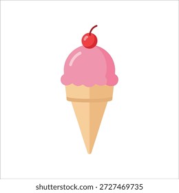 Icono de cono de helado Vector plano Scoop Cherry