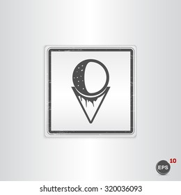 Ice cream cone icon. Flat design style. Made vector illustration. Emblem or label with shadow.