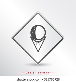 Ice cream cone icon. Flat design style. Made vector illustration. Emblem or label with shadow.