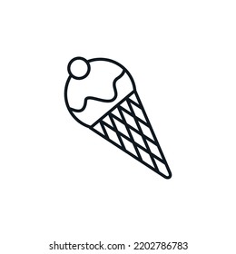 Ice Cream Cone Icon. Food And Sweets Symbol. Summer Holidays And Tourism Concept. Can Be Used In Social Media, Packaging, Typographic And Web Design. Vector Illustration Isolated On White Background.