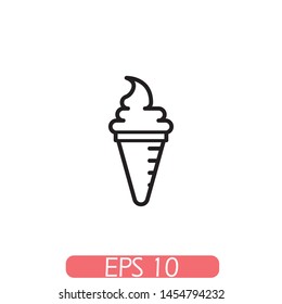 Ice cream cone icon isolated. Modern sweet vanilla desert sign. Trendy vector chocolate cram symbol for web site design, button to mobile app. Logo ice cream illustration. EPS 10, Premium.