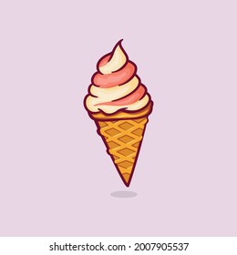 ice cream with cone Icon isolated Vector illustration with outline cartoon simple color 