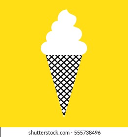 Ice cream cone icon isolated on yellow. vector illustration.