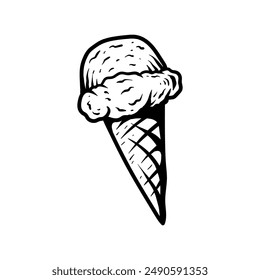 Icono de cono de helado línea de arte estilo boceto clásico ilustración de diseño vintage