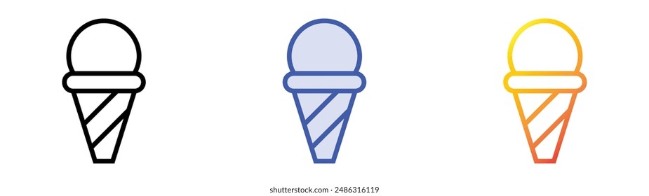 ice cream cone icon. Linear, Blue Fill and Gradient Style Design Isolated On White Background