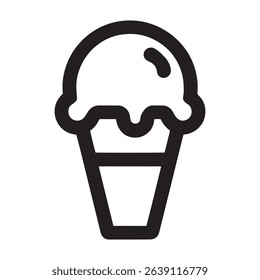 Ice Cream Cone Icon | Minimal Line Art Vector for Dessert and Summer Themes
