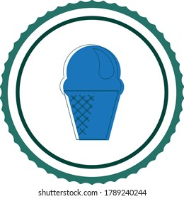 ice cream or cone icon on a blue tone ball, white background with black lines
