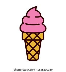 ice cream cone icon over white background, line and fill style, vector illustration